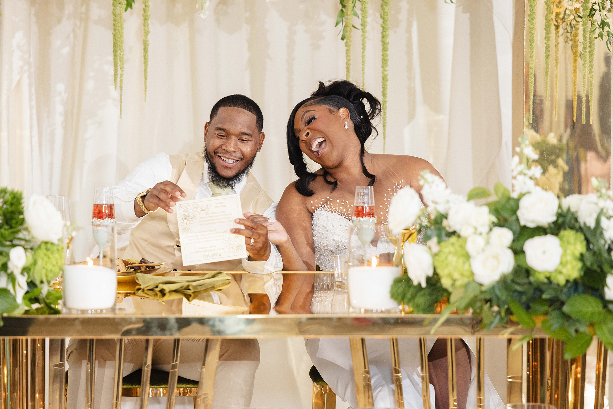 Miami wedding reception table stationery for planners featuring custom menu and details card by Inked Green Design