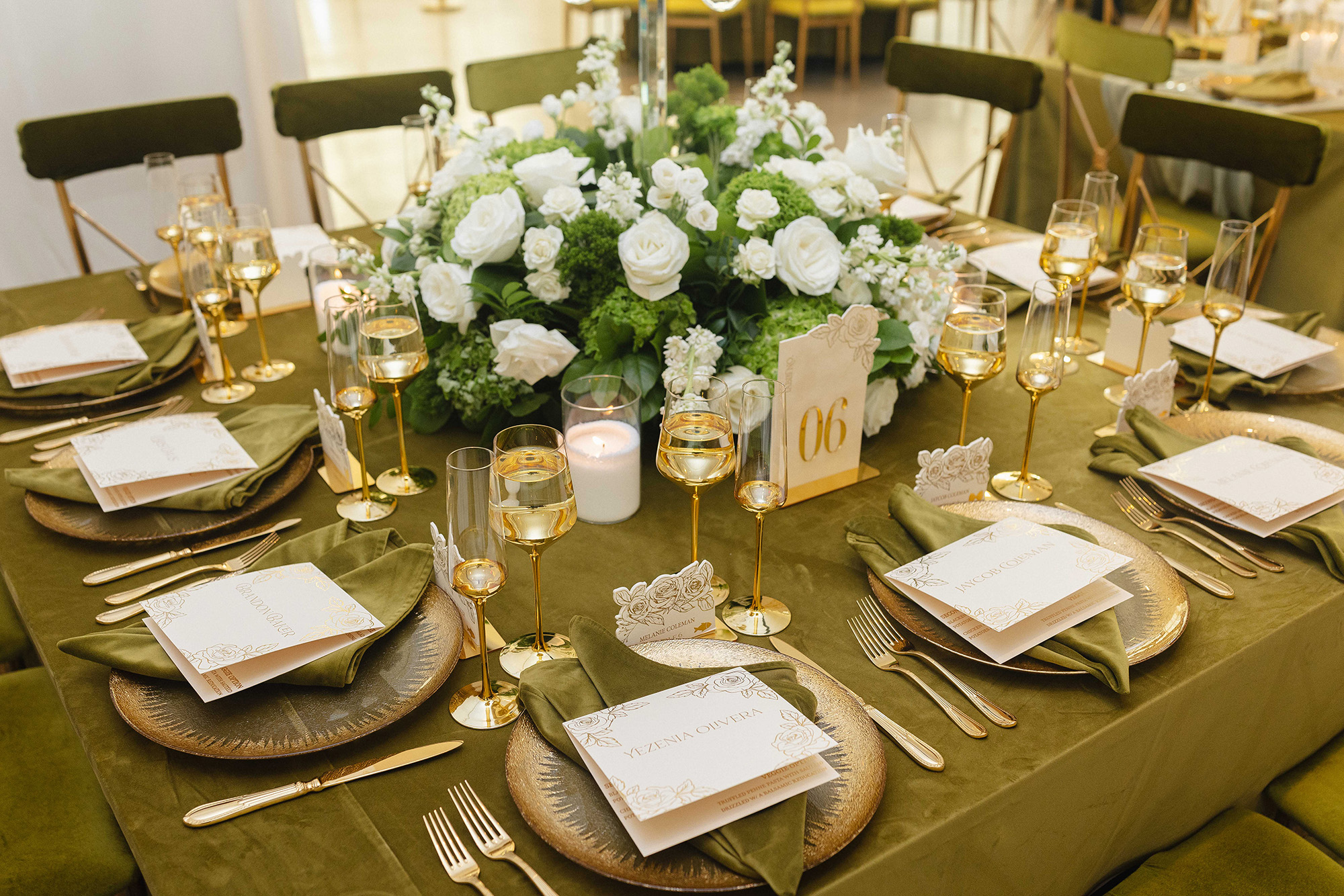 Miami wedding tablescape for planners featuring table stationery with gold foil details by Inked Green Designs