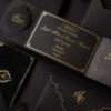 Luxury event stationery. Luxury black and gold wedding invitation suite with foil detailing and custom monogram by Sherry Green Designs